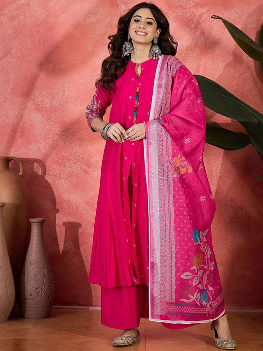Dhiyona SN Embroidered Zari Work Anarkali Kurta & Palazzo With Dupatta