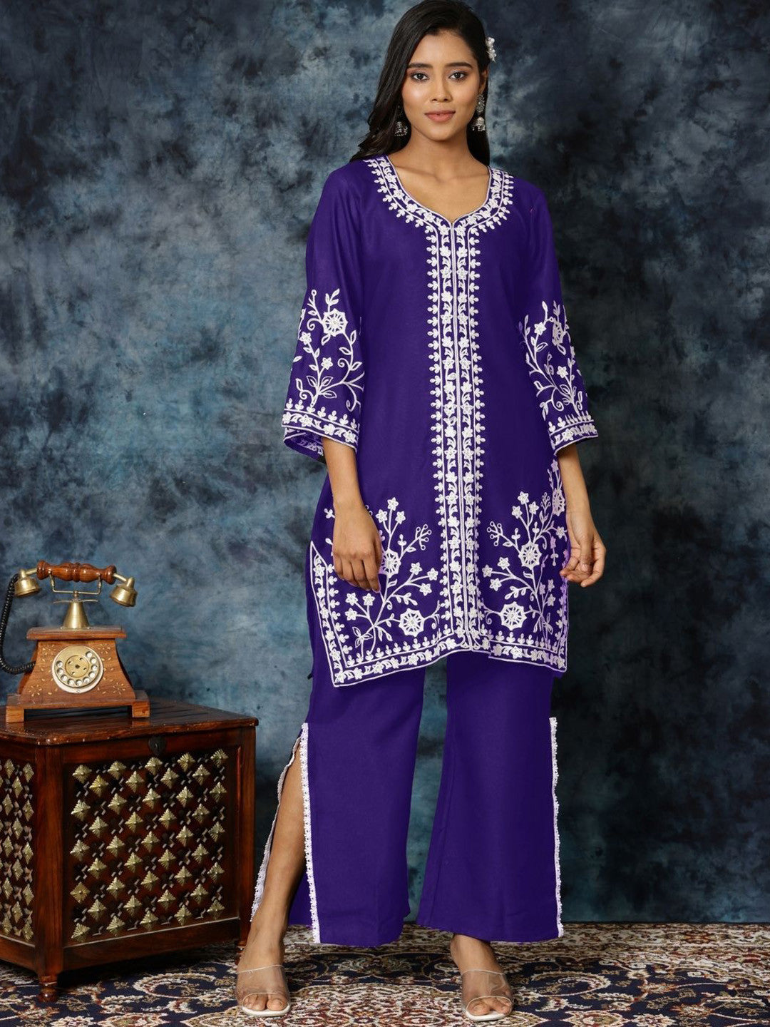 Women Chikankari Embroidered A-Line Kurta & Palazzo
