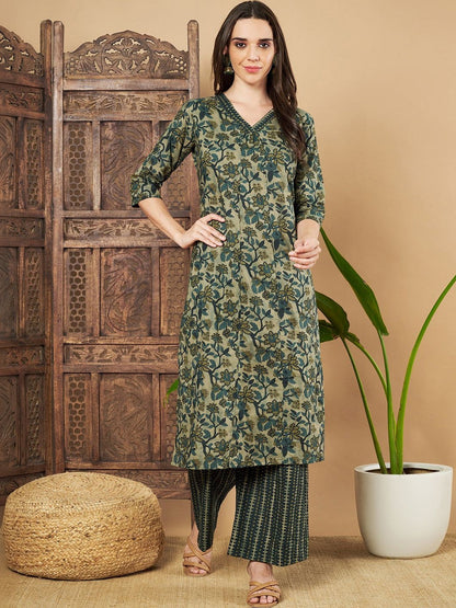Women Floral Printed Regular Pure Cotton Kurta with Palazzos