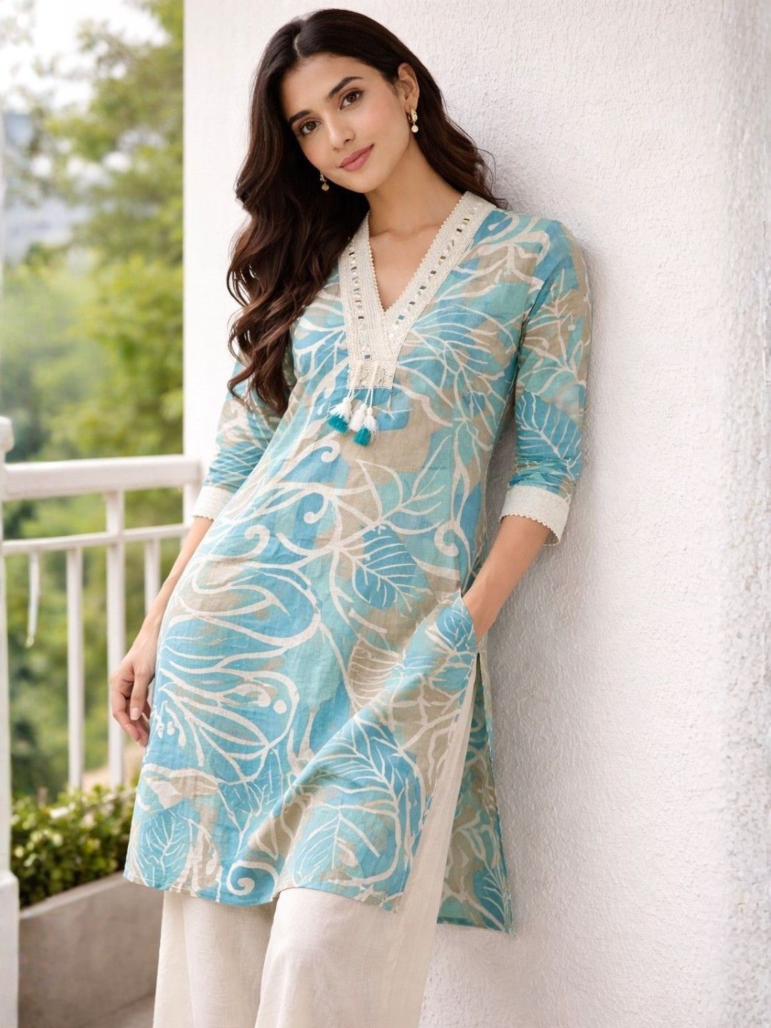 Surbhi sky cotton kurta pant set