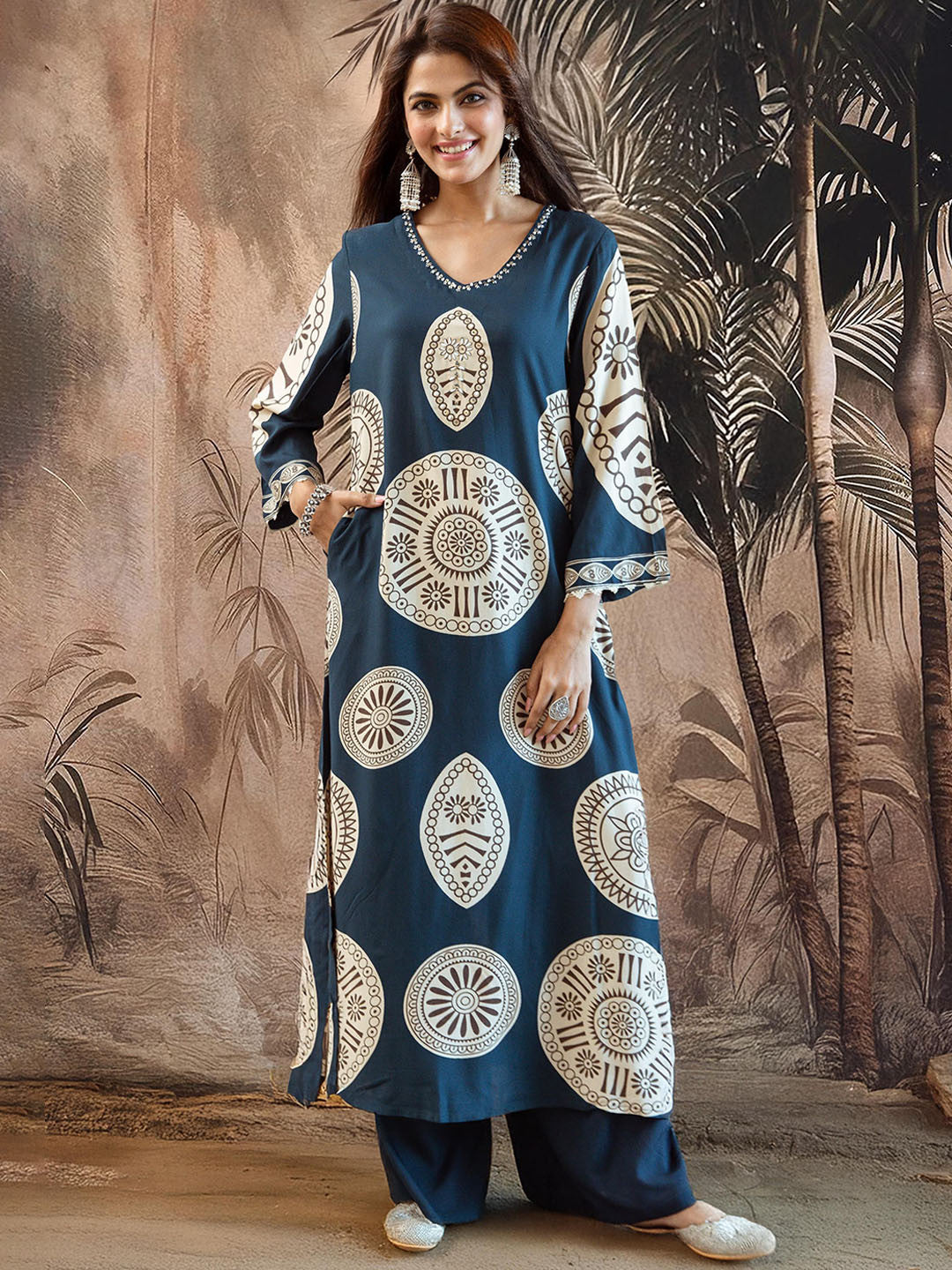 Dhiyona SN Printed With Embroidered Kurta With Palazzos