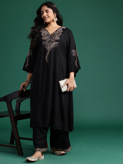 Plus Size Embroidered Regular Kurta with Palazzos