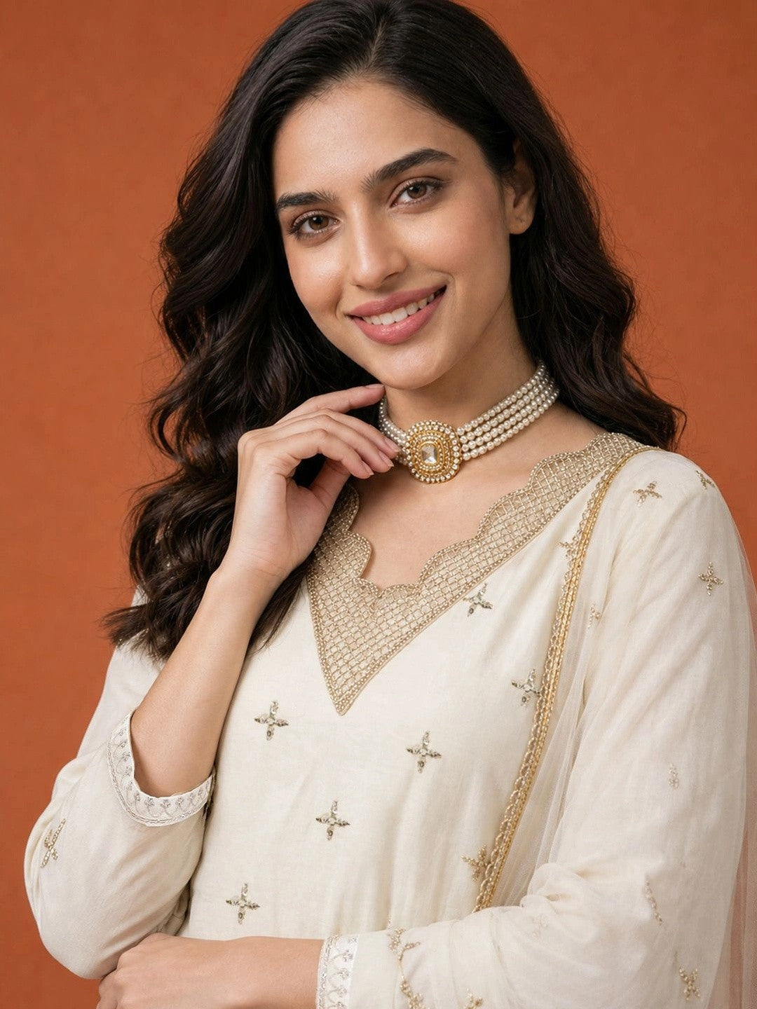 Women Ethnic Motifs Embroidered Regular Kurta with Trousers & With Dupatta