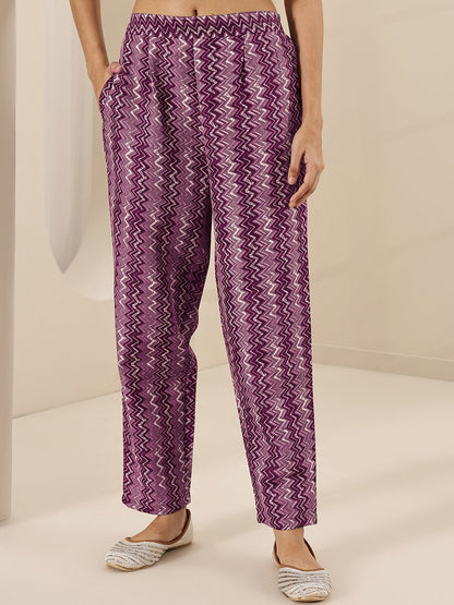Floral Printed Round Neck Mirror Work Straight Kurta With Trousers & Dupatta