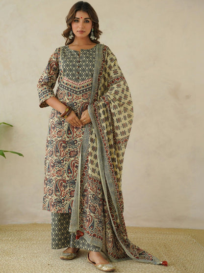 Dhiyona KL Women Pure Cotton Kurta with Trousers & With Dupatta
