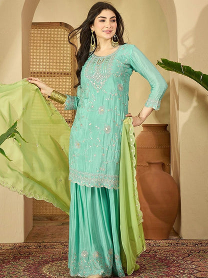 Dhiyona SN Sequence Embroidered Kurta With Sharara & Dupatta