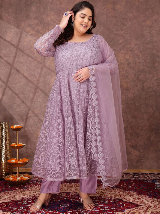 Dhiyona IN Women Floral Embroidered Empire Thread Work Kurta with Trousers & Dupatta