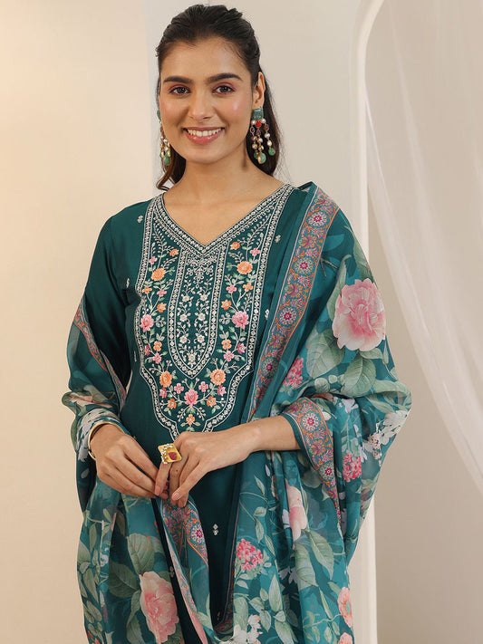 Women Floral Embroidered Regular Thread Work Kurta with Trousers & Dupatta