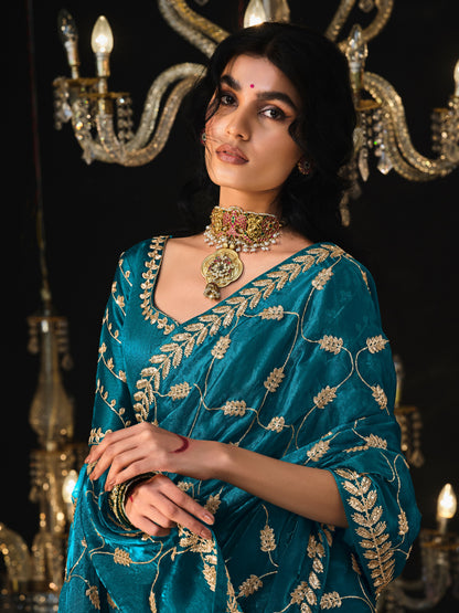 Dhiyona KM Women Queen Of The Twilight “ Peacock Blue Silk Saree