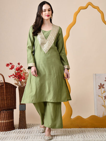Women Solid Yoke Design Kurta with Palazzo
