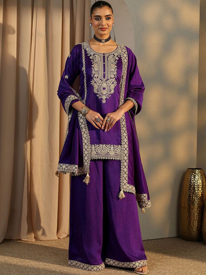 Dhiyona LL Women Ethnic Motifs Embroidered Regular Thread Work Kurta with Palazzos & With Dupatta