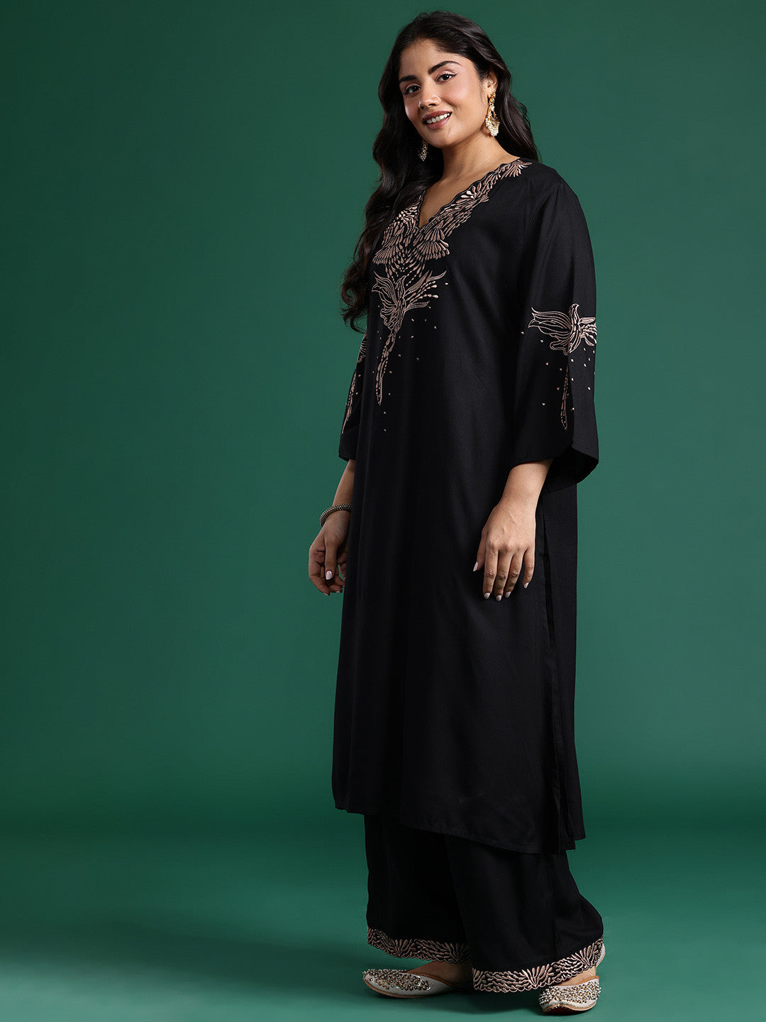Plus Size Embroidered Regular Kurta with Palazzos