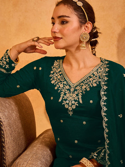 Dhiyona KL Women Ethnic Motifs Embroidered Regular Thread Work Kurta with Palazzos & With Dupatta