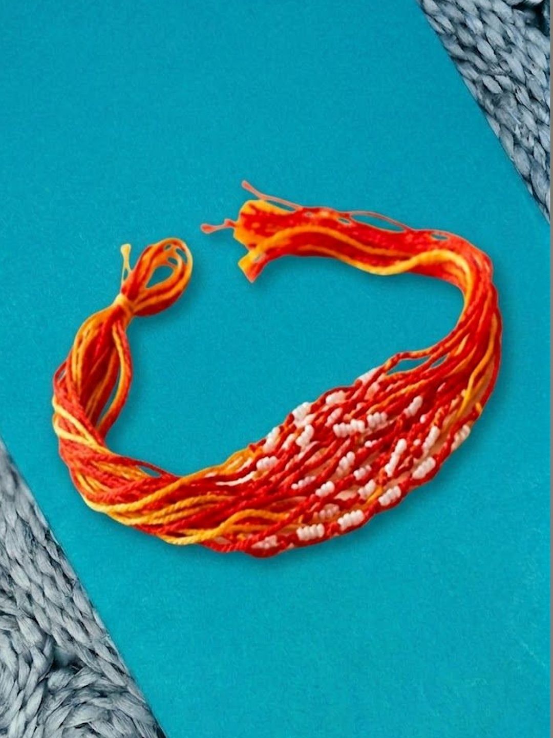 Dhiyona Set Of 6 Red & Yellow Thread Rakhi With Roli Chawal Chandan Mishri