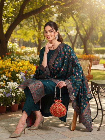 Dhiyona KL Women Woven Design Straight Kurta with Palazzos & Dupatta