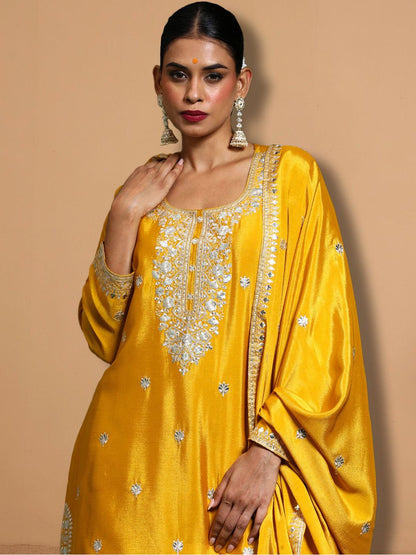 Dhiyona HOP Zari Embroidered Straight Kurta With Sharara & Dupatta