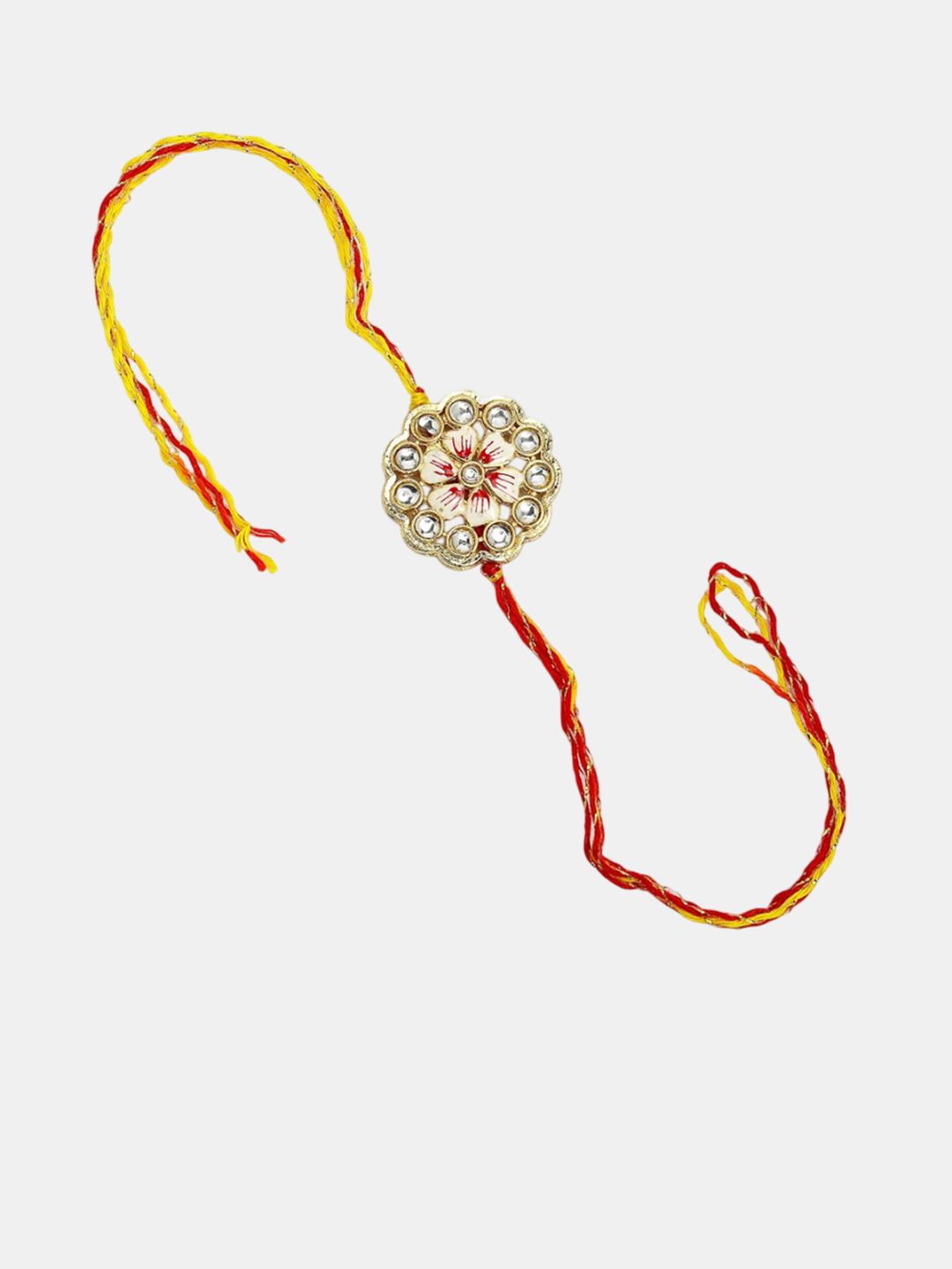 Dhiyona Kundan Studded & Beaded Floral Bhaiya Bhabhi Rakhi With Roli