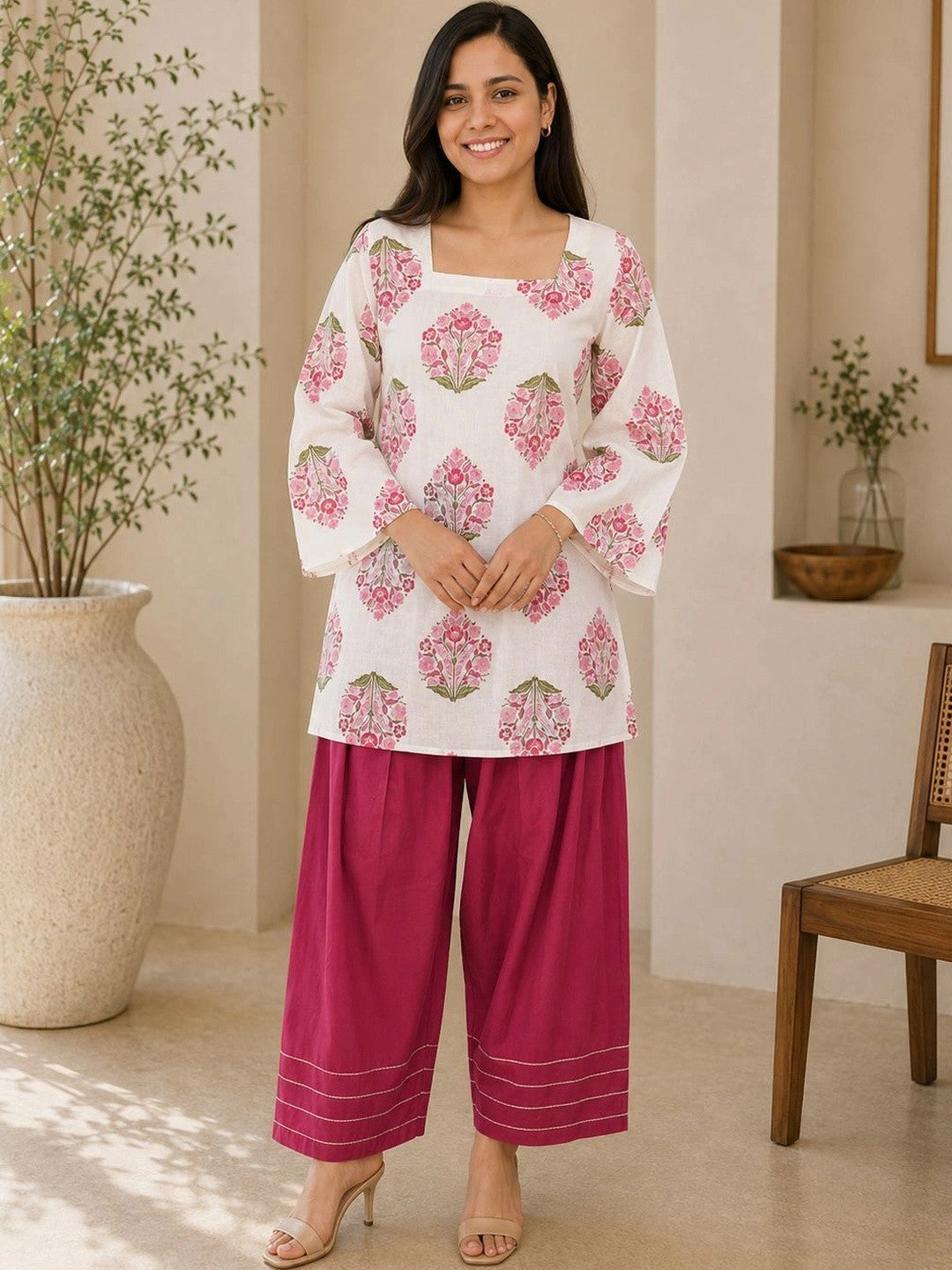 Women Floral Printed Regular Pure Cotton Kurta with Palazzos