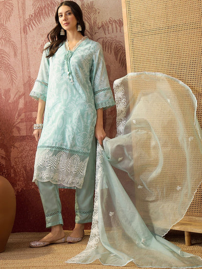 Printed V-Neck Kurta & Trousers Kurta Set