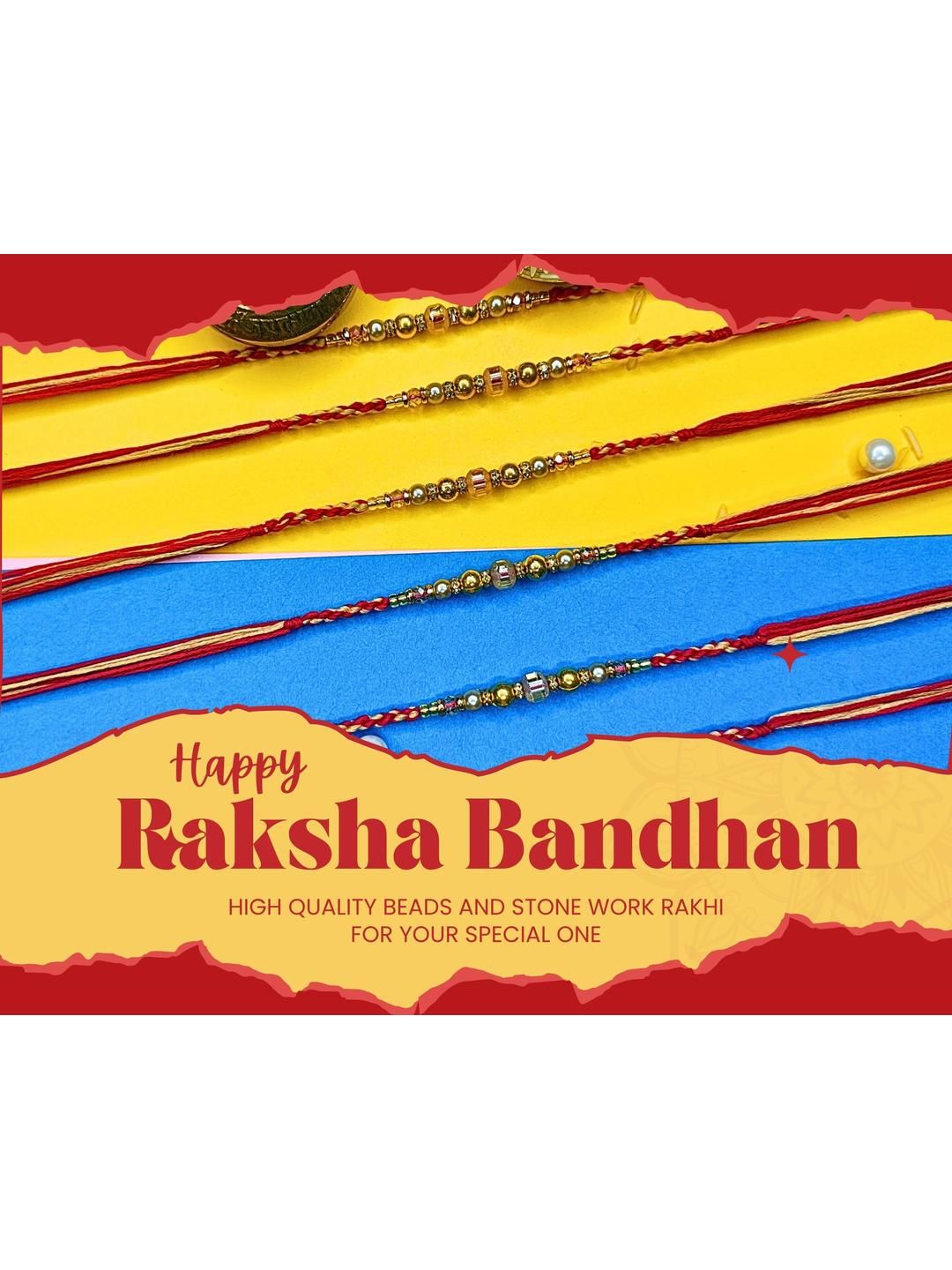 Dhiyona Set Of 6 Beaded Cotton Thread with AD Stones & Meenakari Designer Rakhi for Brother