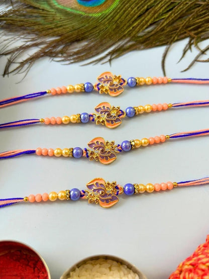 Dhiyona 4pcs Purple Stone Beaded Thread Rakhi