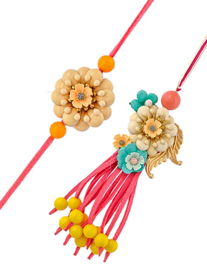 Dhiyona Pink Set Of 2 Bhaiya Bhabhi Lumba & Thread Rakhis With Roli Chawal