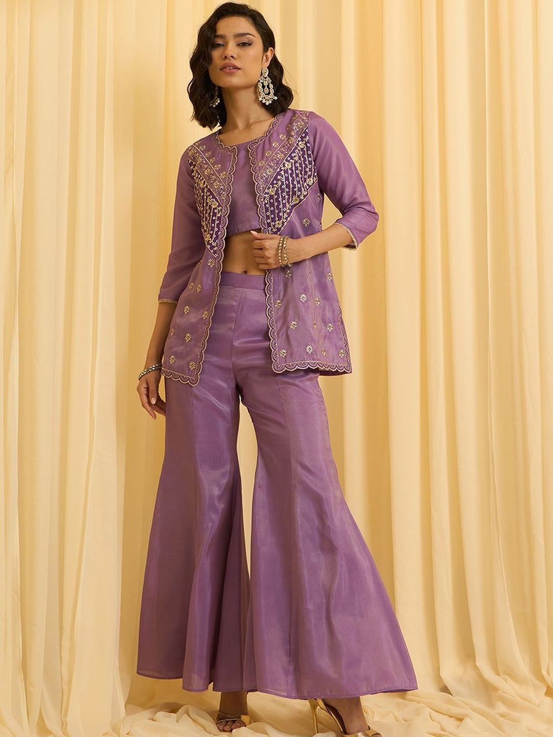 Dhiyona CH Women Ethnic Motifs Embroidered Regular Thread Work Kurti with Palazzos