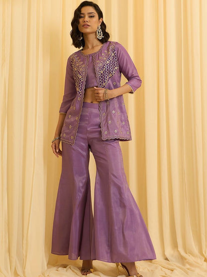 Dhiyona CH Women Ethnic Motifs Embroidered Regular Thread Work Kurti with Palazzos