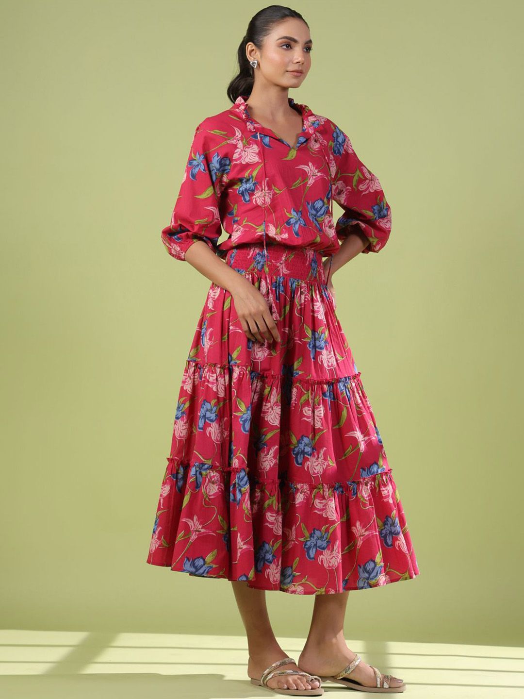 Dhiyona AY Women's Printed Tiered Flared Maxi Ethnic Dress