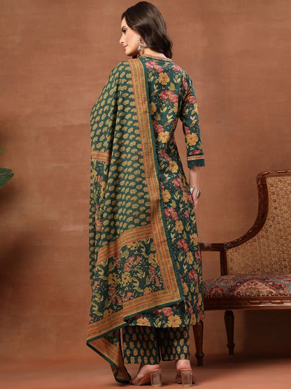 Printed Pure Cotton V-Neck Kurta & Palazzos Kurta Set