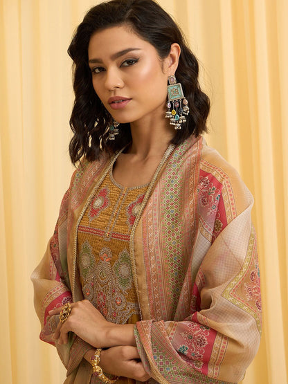 Dhiyona CH Women Ethnic Motifs Embroidered A-Line Kurta with Trousers & Dupatta