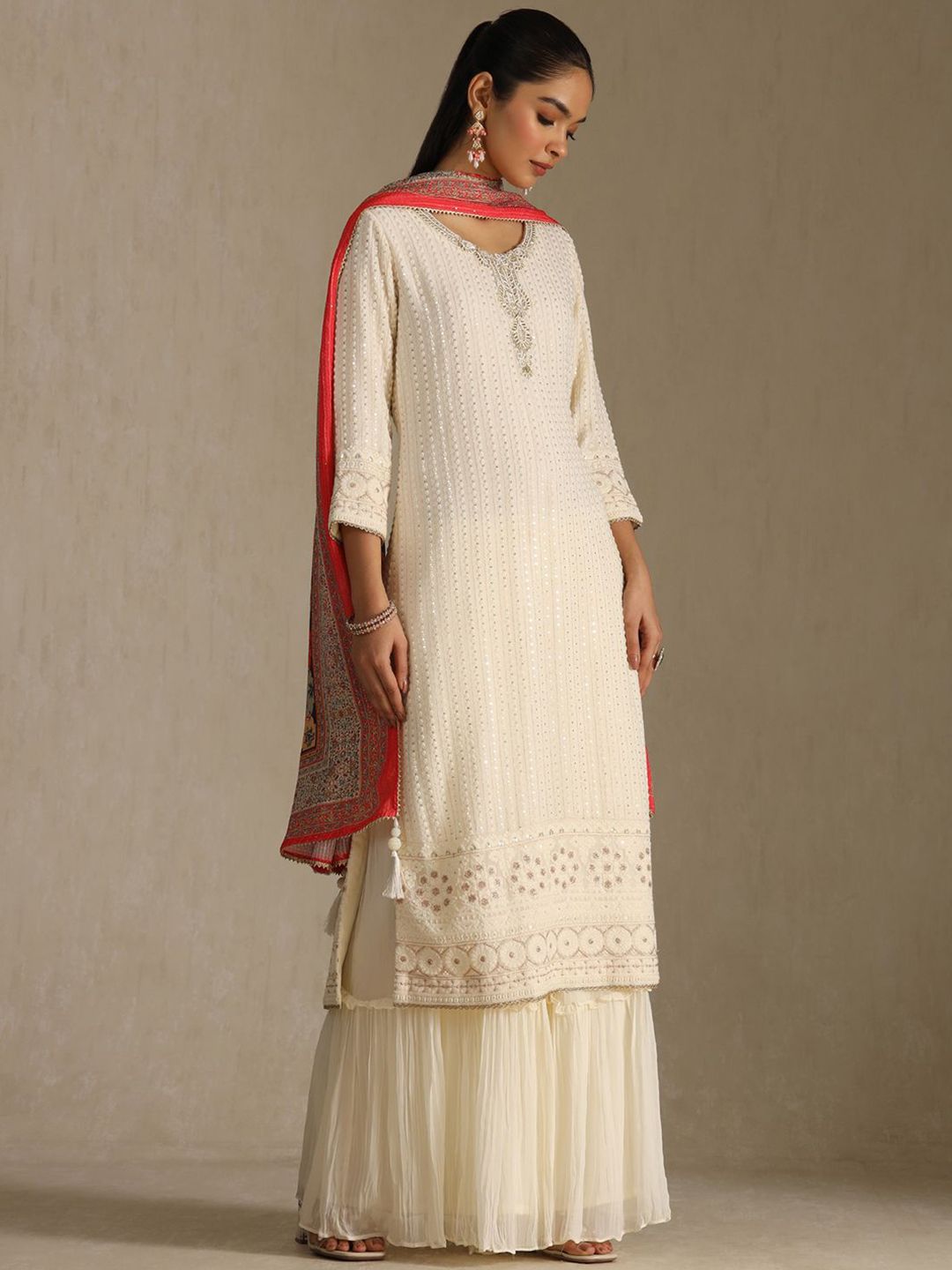 Dhiyona SO Women's Women Ethnic Motifs Embroidered Kurta with Sharara & Dupatta Kurta Sets
