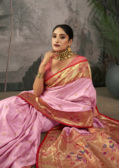 Women Paithani Isha Baby Pink Saree With Unstiched Blouse