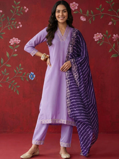 Women Ethnic Motifs Embroidered Regular Kurta with Trousers & With Dupatta