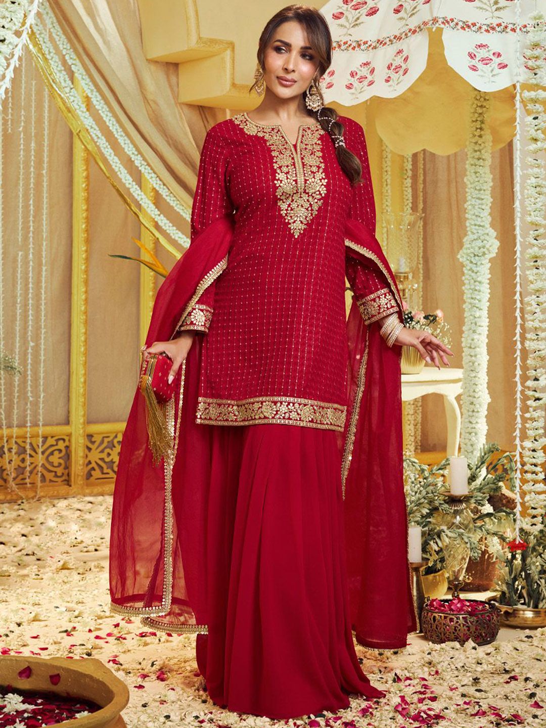 Dhiyona IN Women Ethnic Motifs Embroidered Kurta with Sharara & Dupatta