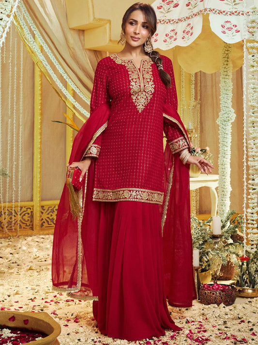 Dhiyona IN Women Ethnic Motifs Embroidered Kurta with Sharara & Dupatta