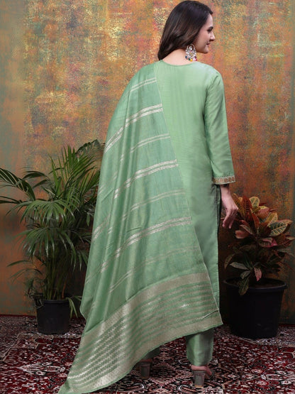Women Ethnic Motifs Embroidered Regular Kurta with Trousers & With Dupatta