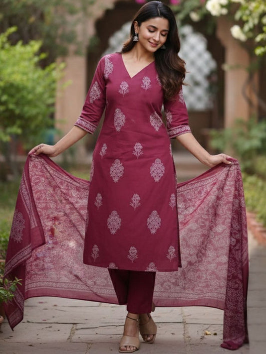 Dhiyona KL Women Ethnic Motifs Printed Regular Kurta with Trousers & With Dupatta
