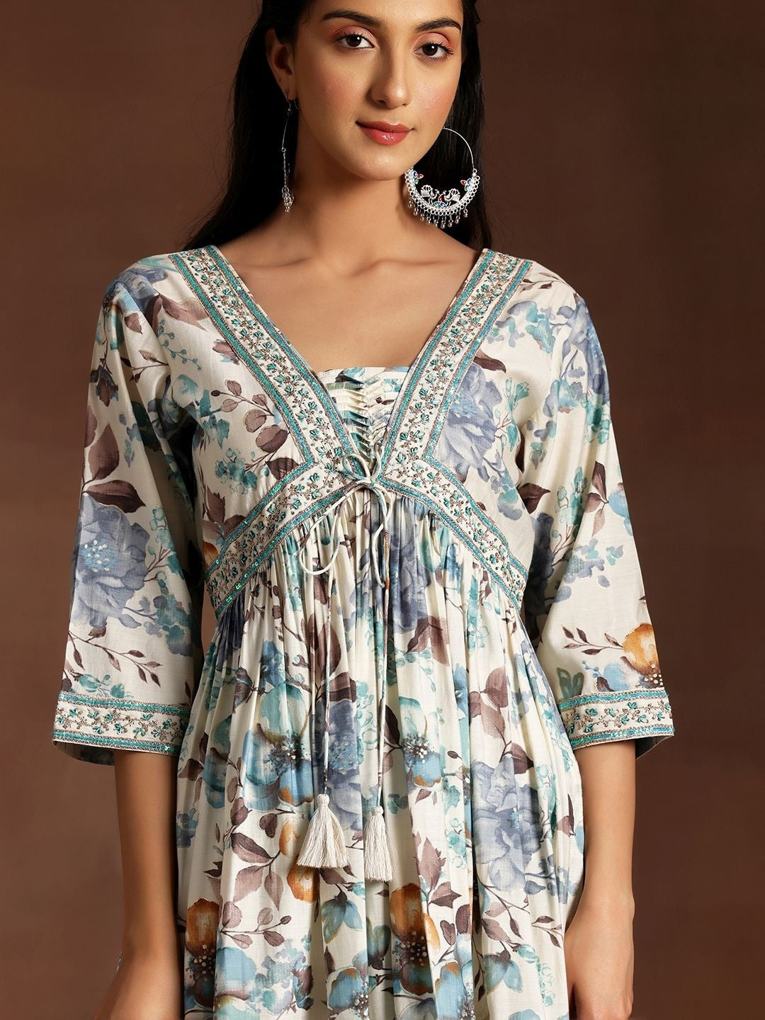Women Floral Printed Empire Kurta with Trousers & With Dupatta