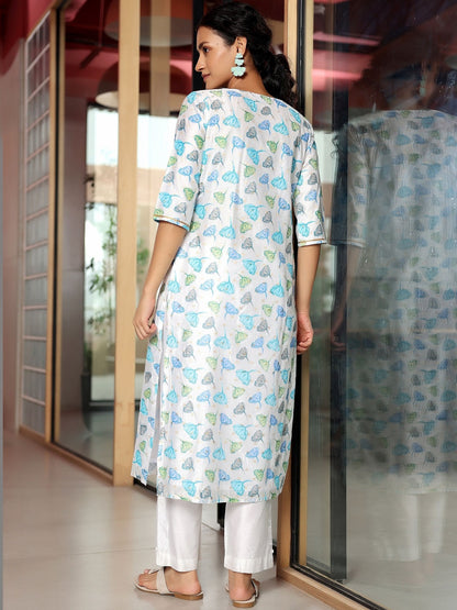 Women Floral Printed Regular Thread Work Kurta with Trousers