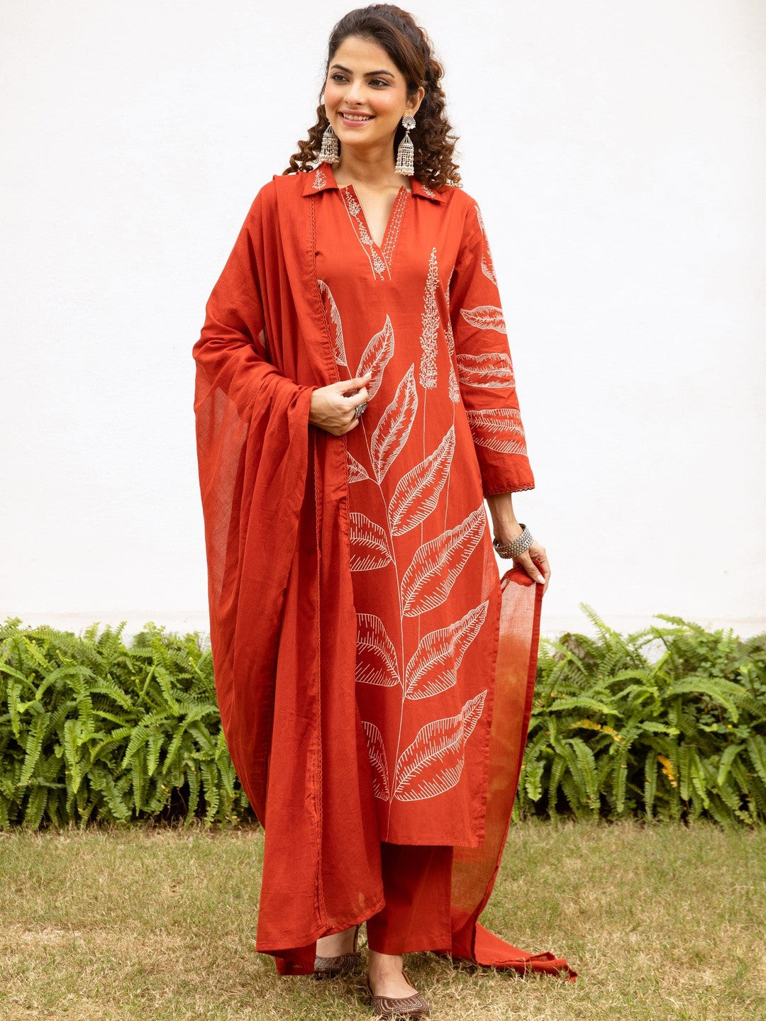 Printed Pure Cotton Straight Kurta & Trousers With Dupatta