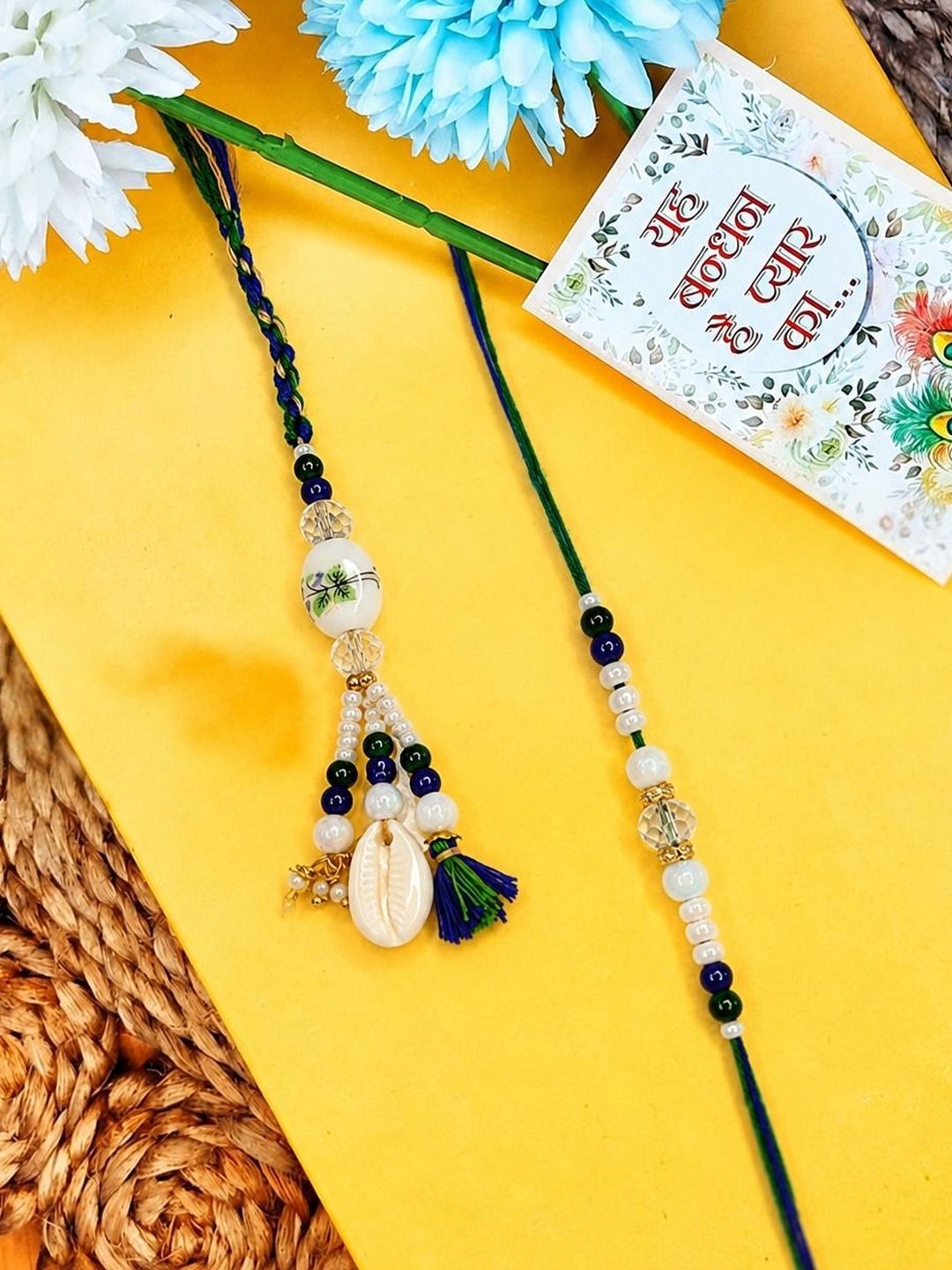 Dhiyona Set Of 2 Traditional Bhaiya Bhabhi Rakhi With Roli Chawal Chandan Mishri