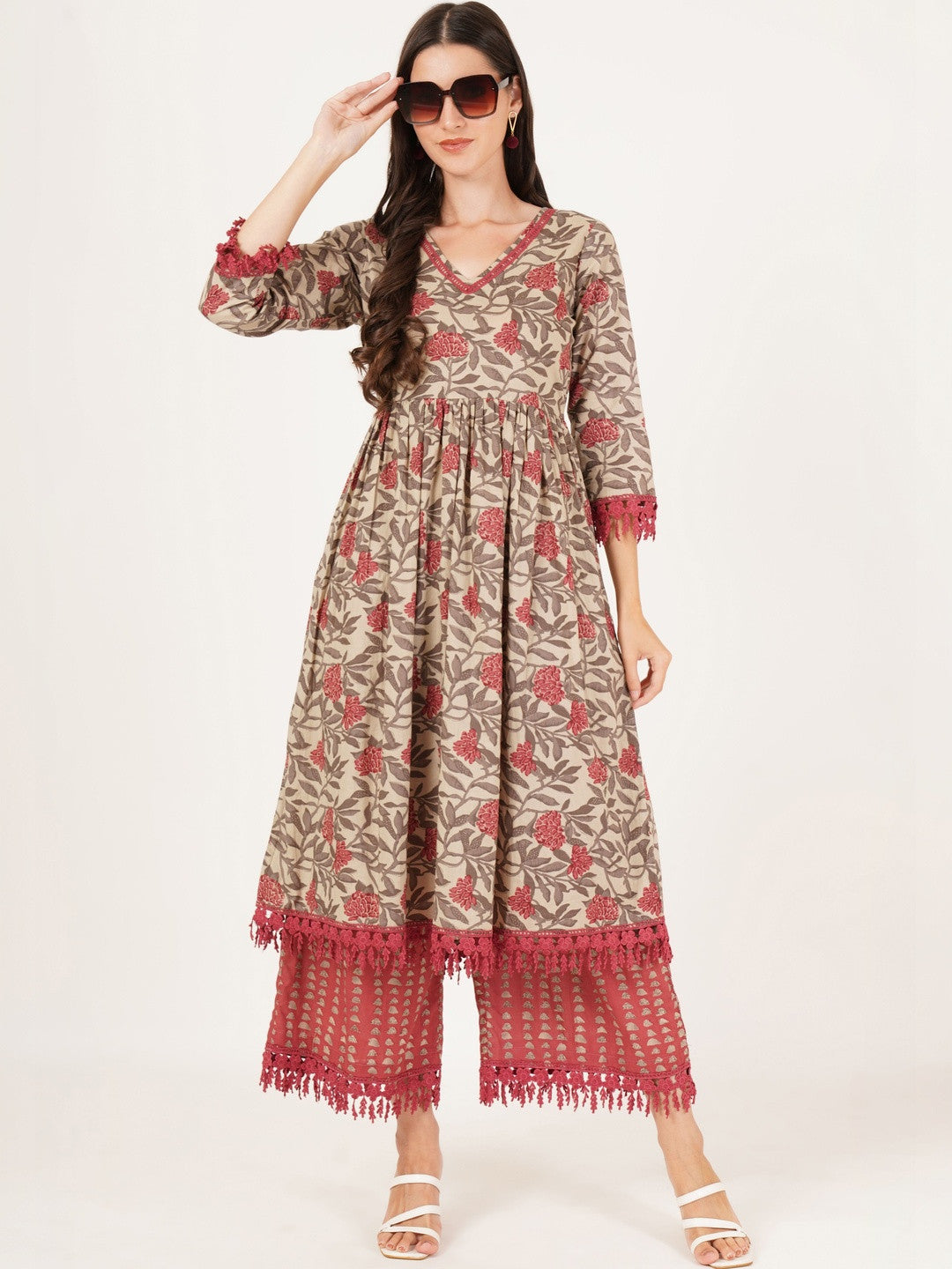Women Floral Printed Regular Pure Cotton Kurta with Palazzos