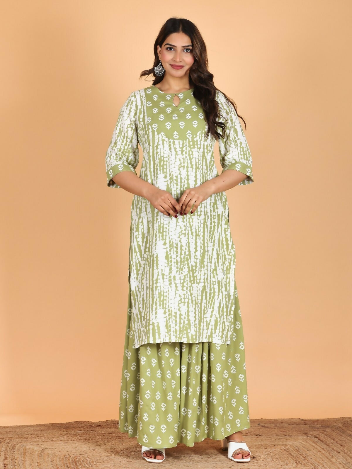 Women's Straight Rayon Tie-Dye Print Women's Kurta - Green