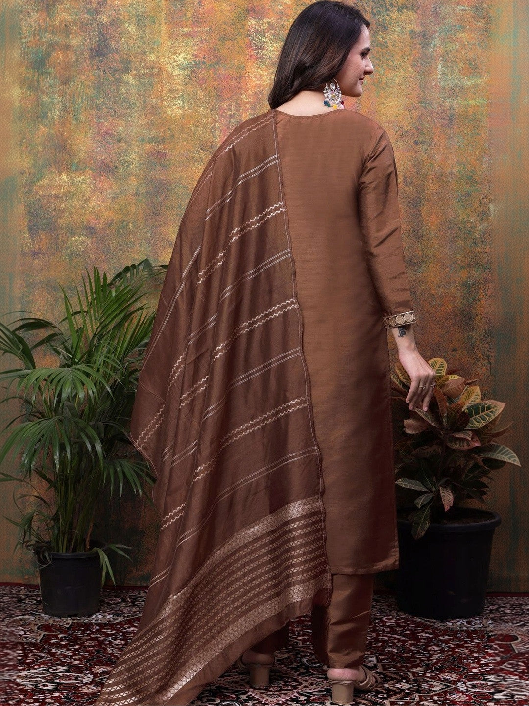 Women Ethnic Motifs Embroidered Regular Kurta with Trousers & With Dupatta