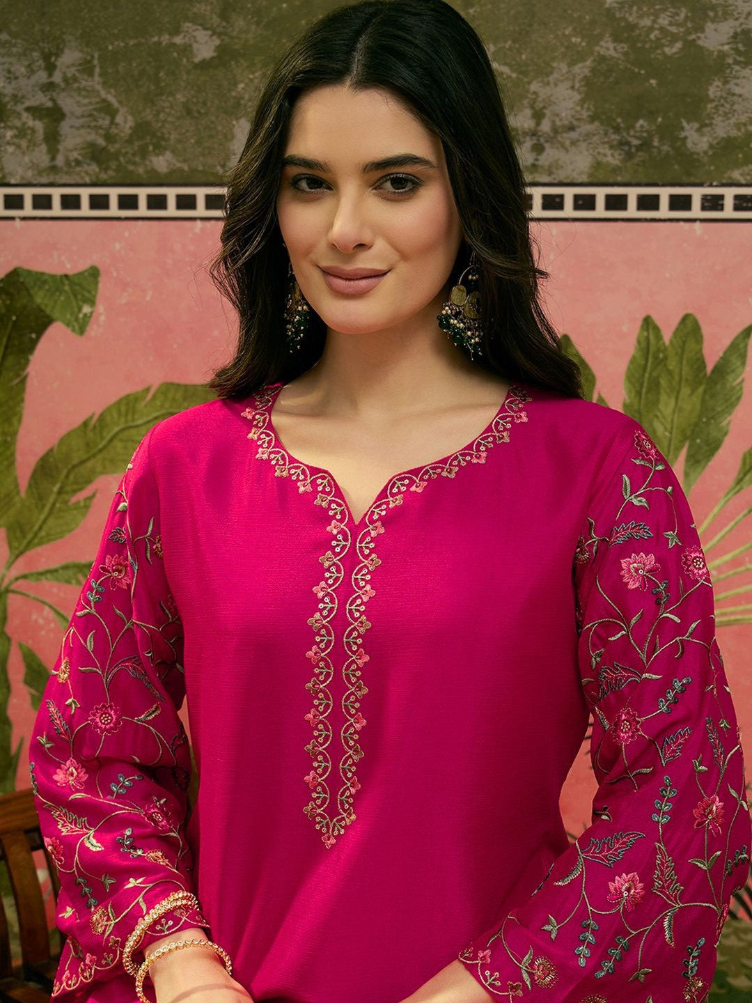 Embroidered V-Neck Kurta & Palazzos