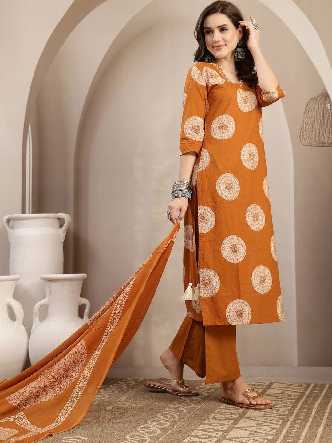Women Printed Regular Kurta with Palazzos & With Dupatta