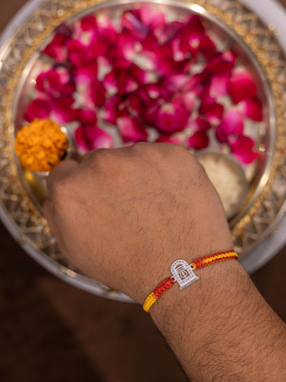 Dhiyona 925 Sterling Silver Rakhi With Roli Chawal Plate & Potli