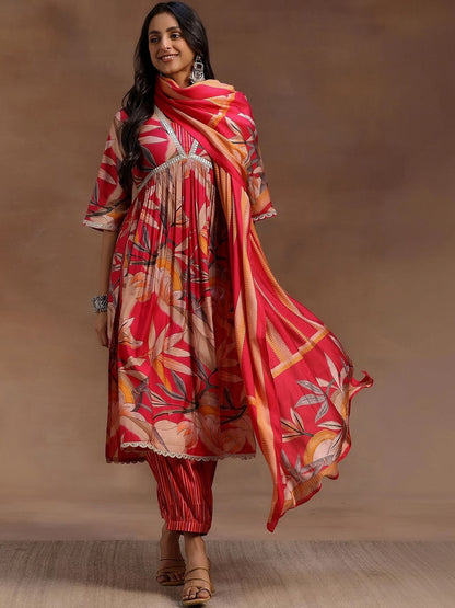 Women Floral Printed Empire Kurta with Trousers & With Dupatta