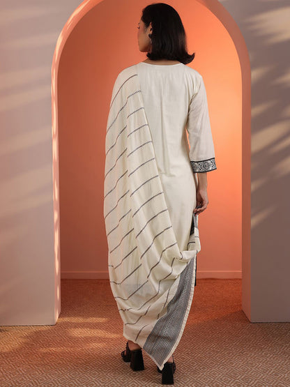 Women Woven Design Embroidered Kurta with Trousers & Dupatta